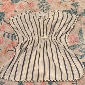 Old Navy Cream and Black Striped Pom-Pom Waist Tunic